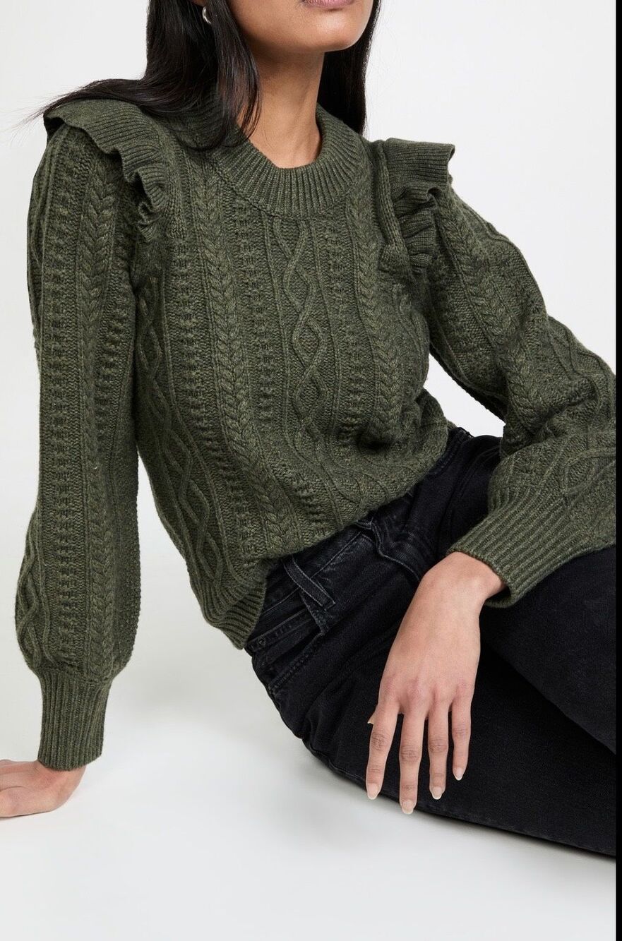 Madewell Hollydene Ruffle Shoulder Merino Cable Knit Sweater Women S